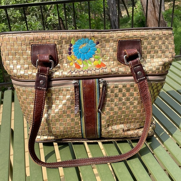 Consuela Bags Consuela Leather Woven Zippered Tote Bag Large Poshmark